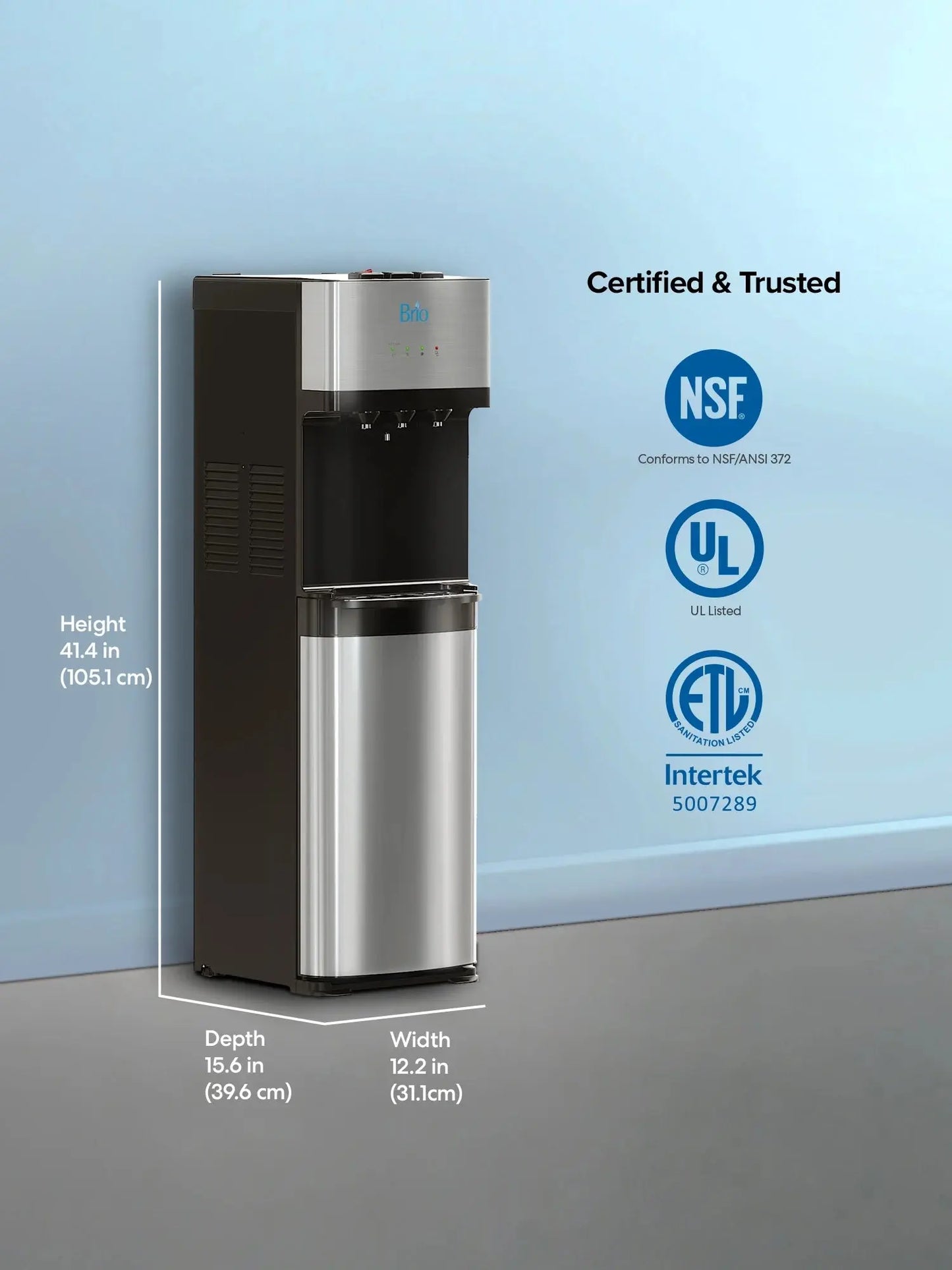 Brio 500 Series Self Cleaning Bottom Loading5 Gallon Capacity Tri-Temperature Water Cooler Dispenser | Fridge.com