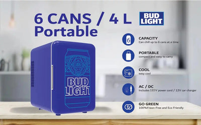Bud Light MIS150 6 Can 4 Liters Mini Retro Beverage Fridge - Blue | Fridge.com