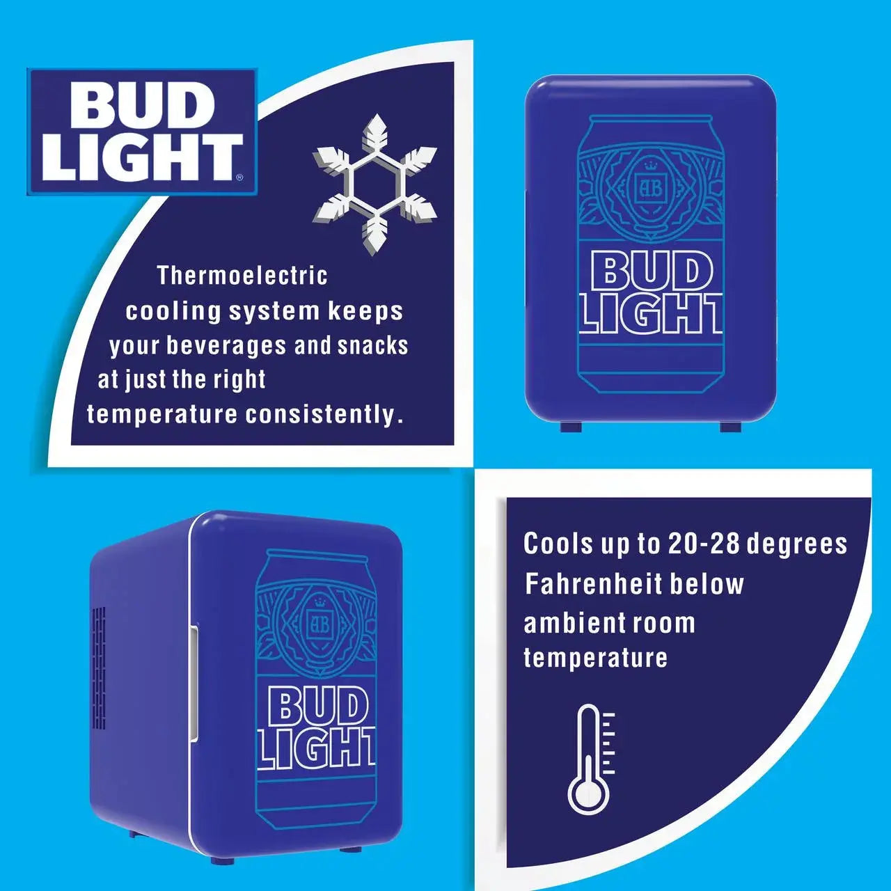 Bud Light MIS150 6 Can 4 Liters Mini Retro Beverage Fridge - Blue | Fridge.com