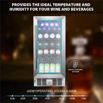 14.9 In. W 46 Bottle or 156 Can, Single Zone Freestanding/Built-In Beverage & Wine Cooler in Black & Silver | Fridge.com