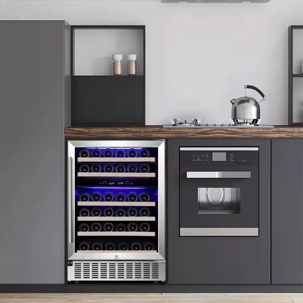 23.43 In. Dual Zone 46 Bottles and 156 Cans Freestanding/Built-In Beverage and Wine Cooler in Black | Fridge.com