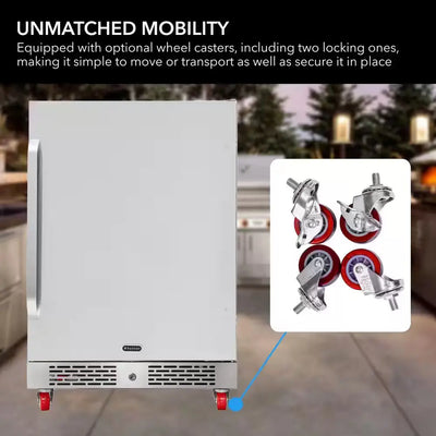 Built-In Outdoor 5.3 Cu. Ft. Beverage Refrigerator Full Stainless Steel Exterior with Lock and Caster Wheels | Fridge.com