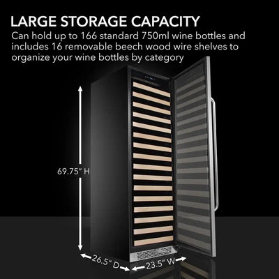 166 Bottle Single Zone Freestanding/Built-In Wine Cellar | Fridge.com