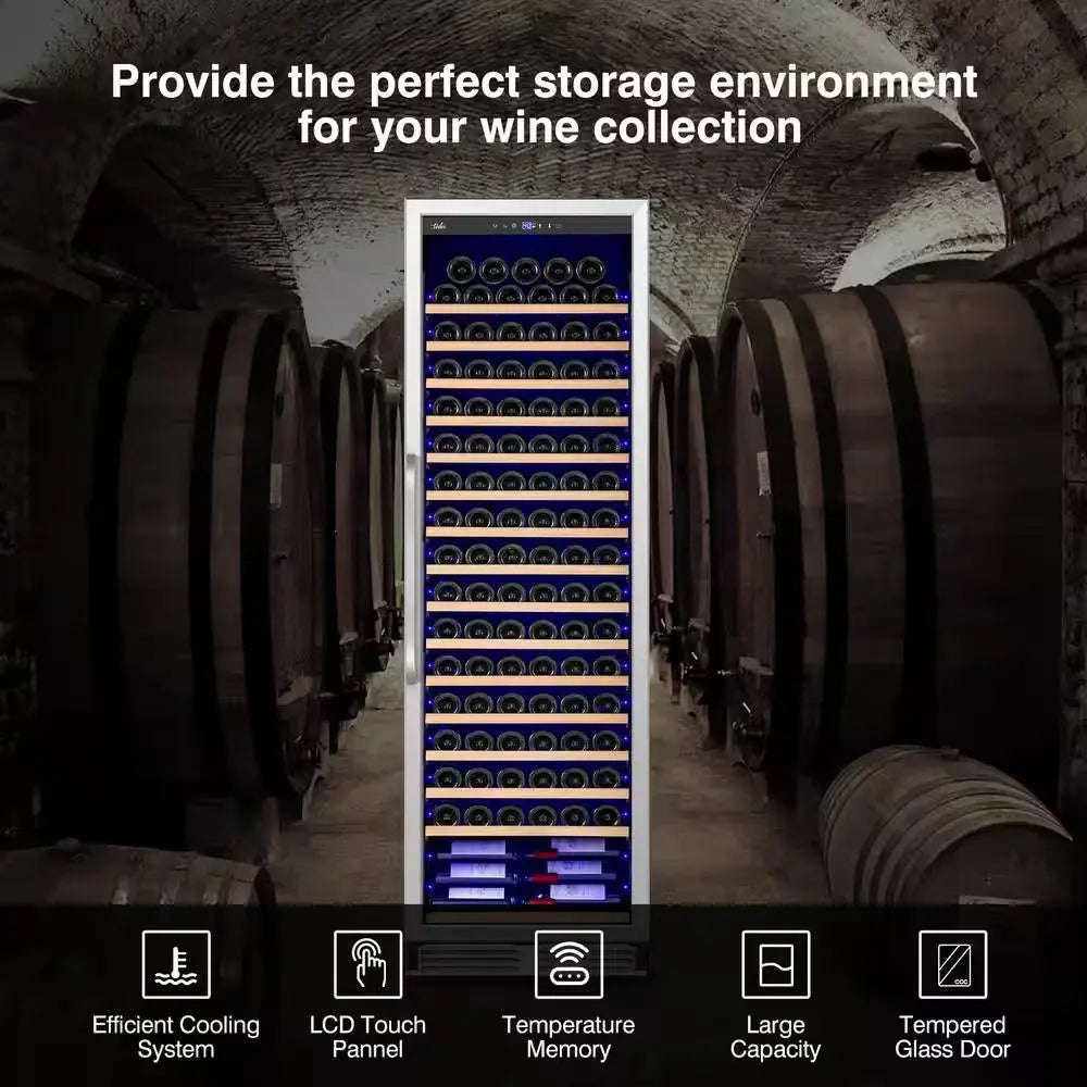 Cellar Cooling Unit 24 In. Single Zone 189-Bottle Built-In or Freestanding Wine Cooler with Door Lock, Stainless Steel | Fridge.com