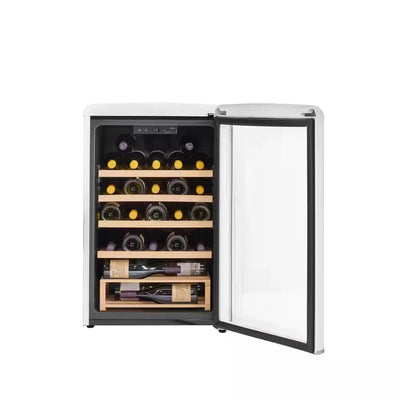 Classic Retro 21 In. 28-Bottle Single Zone Retro Free Standing Wine Cooler in Marshmallow White | Fridge.com