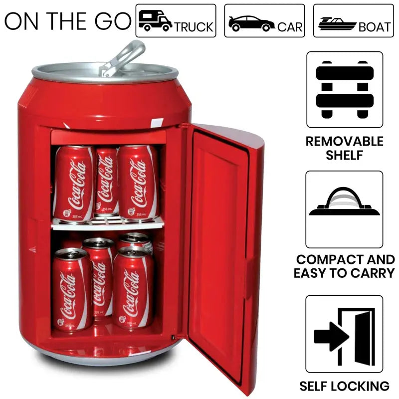 Coca-Cola 12 Can Portable Mini Fridge 12V DC 110V AC 10L Cooler, Red | Fridge.com