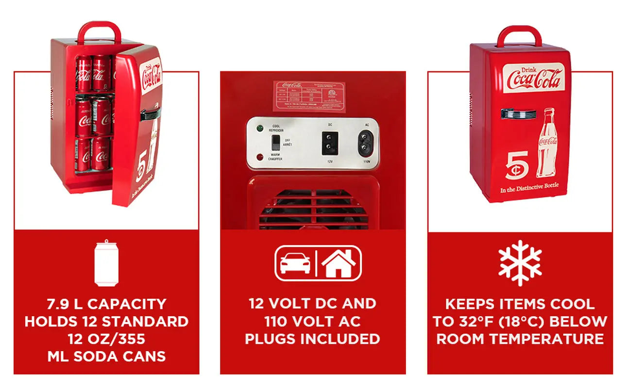 Coca-Cola Retro 18 Can Mini Fridge Portable Cooler 23QT Refrigerator 2 Shelves | Fridge.com