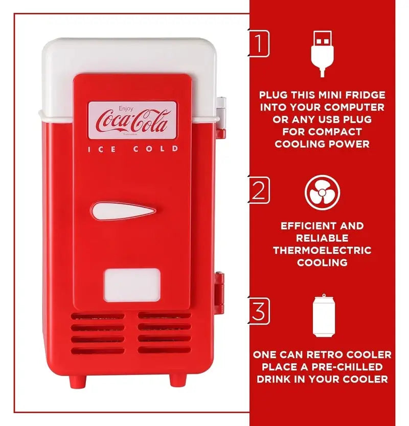 Coca-Cola Single Can Cooler, Red, USB Mini Fridge for Desk, Office, Dorm | Fridge.com