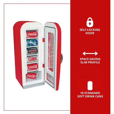 Coca-Cola Vending Machine Mini Fridge 12V DC 110V AC 10 Can Cooler, Red | Fridge.com