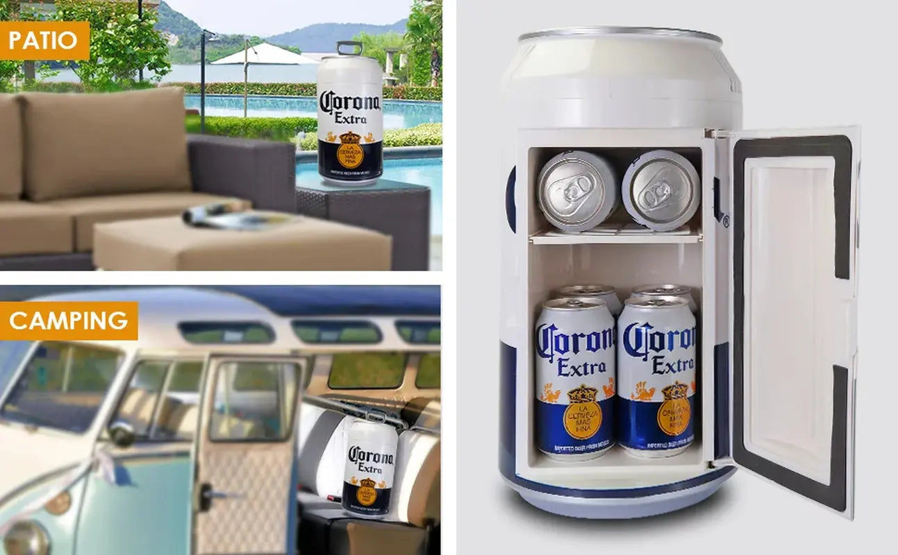 Corona 8 Can Portable Mini Fridge Beer Can Shaped Personal Cooler Travel Fridge White | Fridge.com