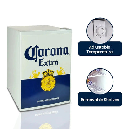 Corona Mini Beer Fridge with Freezer, 2.4 Cu. Ft, 70 L for Frozen Meals, Beverages, White Blue | Fridge.com