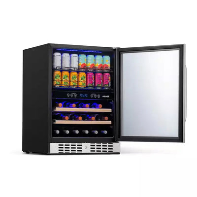 Premium 24 In. Dual Zone 20 Wine Bottles and 70 Cans Beverage and Wine Cooler W/ Customizable Shelves in Stainless Steel | Fridge.com