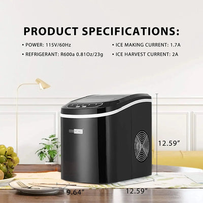 VIVOHOME Portable Compact Electric Ice Maker Machine,Countertop Ice Maker 26Lbs/Day,Self-Cleaning Portable Ice Maker Machine,Black | Fridge.com