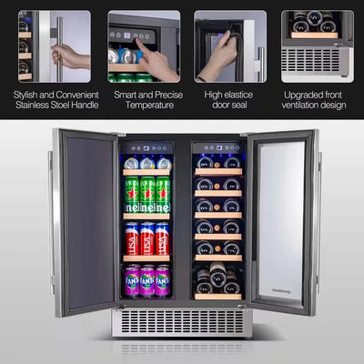 Dual Zone 24 In.18-Bottle Wine and 57-Can Beverage Cooler Fridge with Stainless Steel Door | Fridge.com