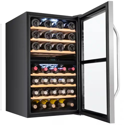 Dual Zone 43-Bottle Wine Cooler, Cellar Cooling Unit in Stainless Steel, Freestanding Wine Fridge with Lock | Fridge.com