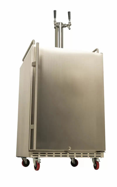 Edgestar Outdoor Party 6.62 Cubic Feet Silver Outdoor Dual Tap Freestanding Kegerator with Door Lock and Adjustable Temperature | Fridge.com