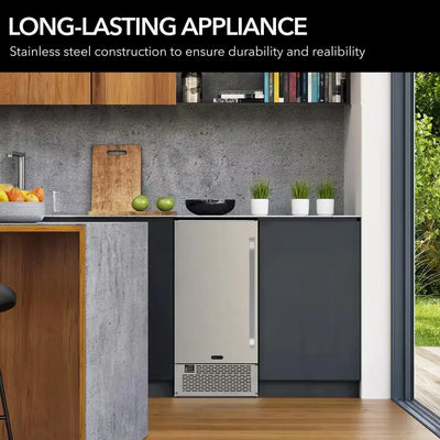 Energy Star 15 In. 80 Lbs. Clear Ice Cube Built-In Ice Maker in Stainless Steel with NSF Inline Water Filter | Fridge.com