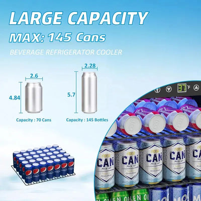 Erivess 145 Cans (12 Oz.) 4.5 Cubic Feet Freestanding Beverage Refrigerator and with Glass Door | Fridge.com