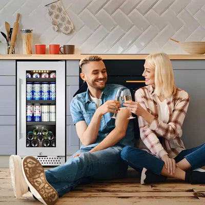 15 In. 127 (12 Oz.) Can Seamless Single Zone Built-In/Freestanding Beverage Cooler with Childproof Lock, Stainless Steel | Fridge.com