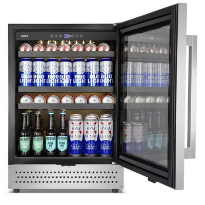 24 In. 190 (12 Oz.) Can Seamless Single Zone Built-In/Freestanding Beverage Cooler with Childproof Lock, Stainless Steel | Fridge.com