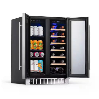 24 In. 18-Bottle and 58-Can Dual Zone Wine and Beverage Cooler in Stainless Steel,Built-In or Freestanding W/French Door | Fridge.com