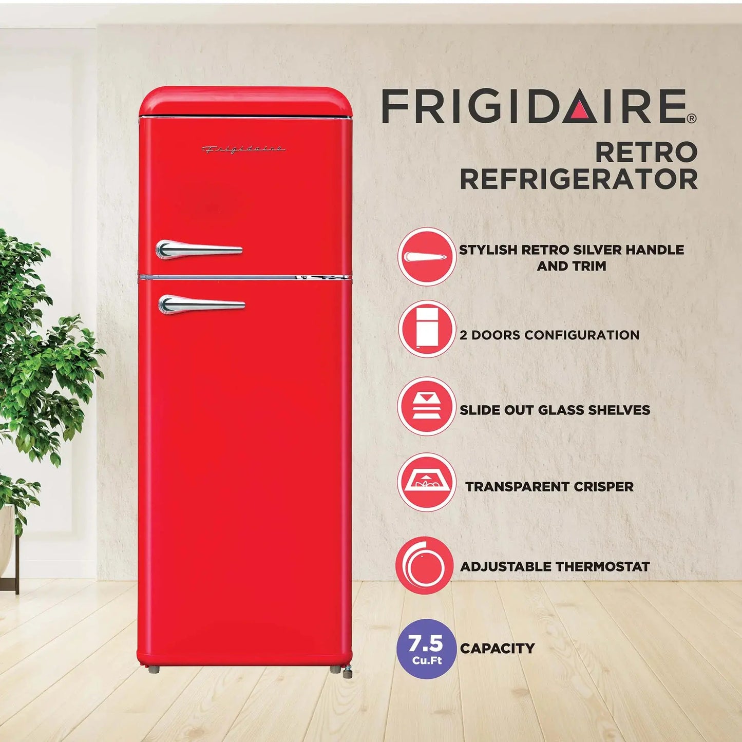 Frigidaire 7.5 Cu. Ft. Top Freezer Refrigerator in RED, Rounded Corners - RETRO, EFR756 | Fridge.com
