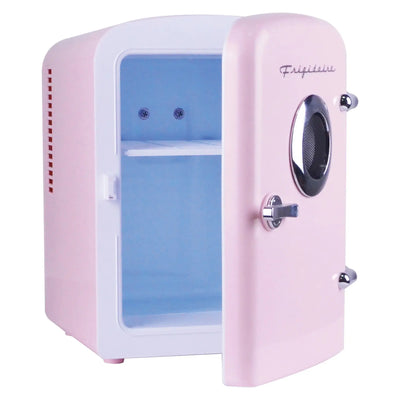 Frigidaire Portable Retro 6-Can Mini Personal Fridge Cooler, EFMIS151, Built-In Bluetooth(R) Speaker, Pink | Fridge.com