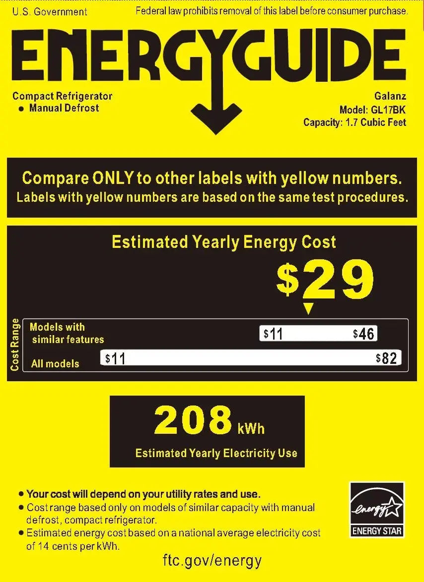 Galanz 1.7 Cu Ft Single Door Mini Fridge GL17BK, Black, New | Fridge.com