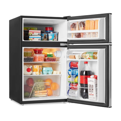 Galanz 3.1 Cu Ft Two Door Mini Fridge with Freezer, Stainless, Estar, New | Fridge.com