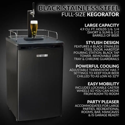 Homecraft 4.9 Cu. Ft. Full Size Kegorator Draft Beer Dispenser, Black Stainless Steel | Fridge.com