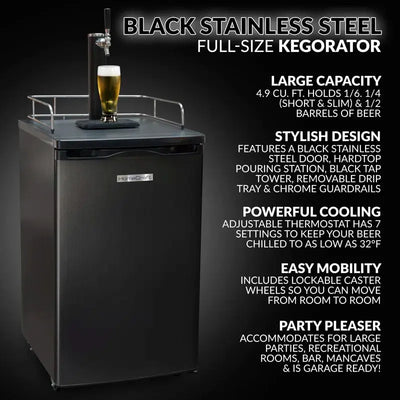 Homecraft 4.9 Cubic Feet Black Single Tap Freestanding Kegerator with Adjustable Temperature | Fridge.com