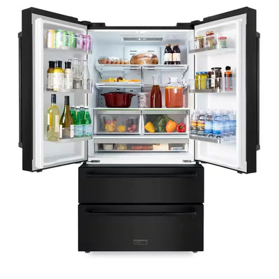 36 In. 4-Door French Door Refrigerator W/ Ice Maker in Fingerprint Resistant Black Stainless Steel with Water Filter | Fridge.com