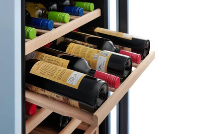 Iio 30 Bottle Freestanding Retro Wine Cooler with Wooden Shelves | Fridge.com