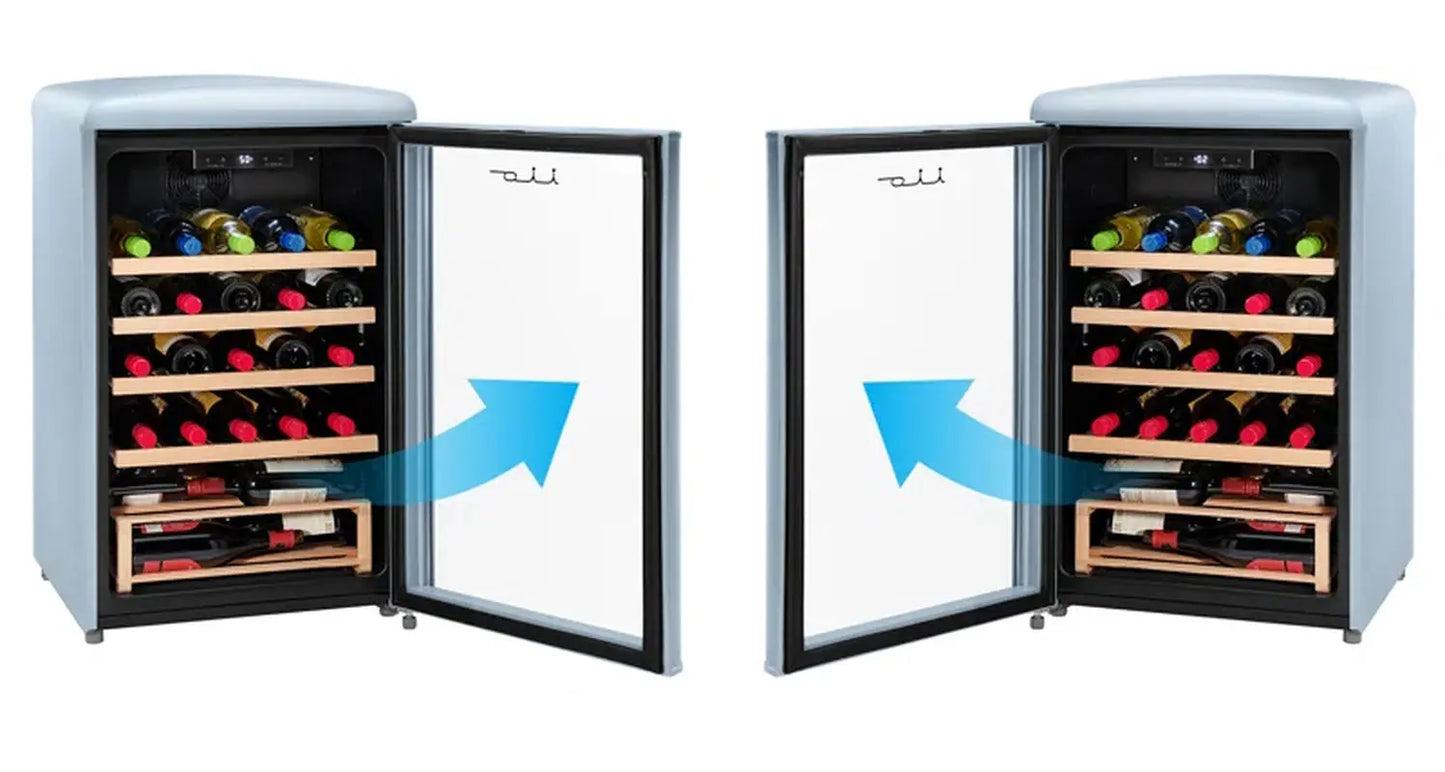 Iio 30 Bottle Freestanding Retro Wine Cooler with Wooden Shelves | Fridge.com