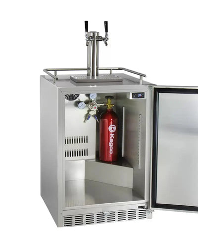 Kegco Stainless Steel Outdoor Dual Tap Freestanding Kegerator with Door Lock and Adjustable Temperature | Fridge.com