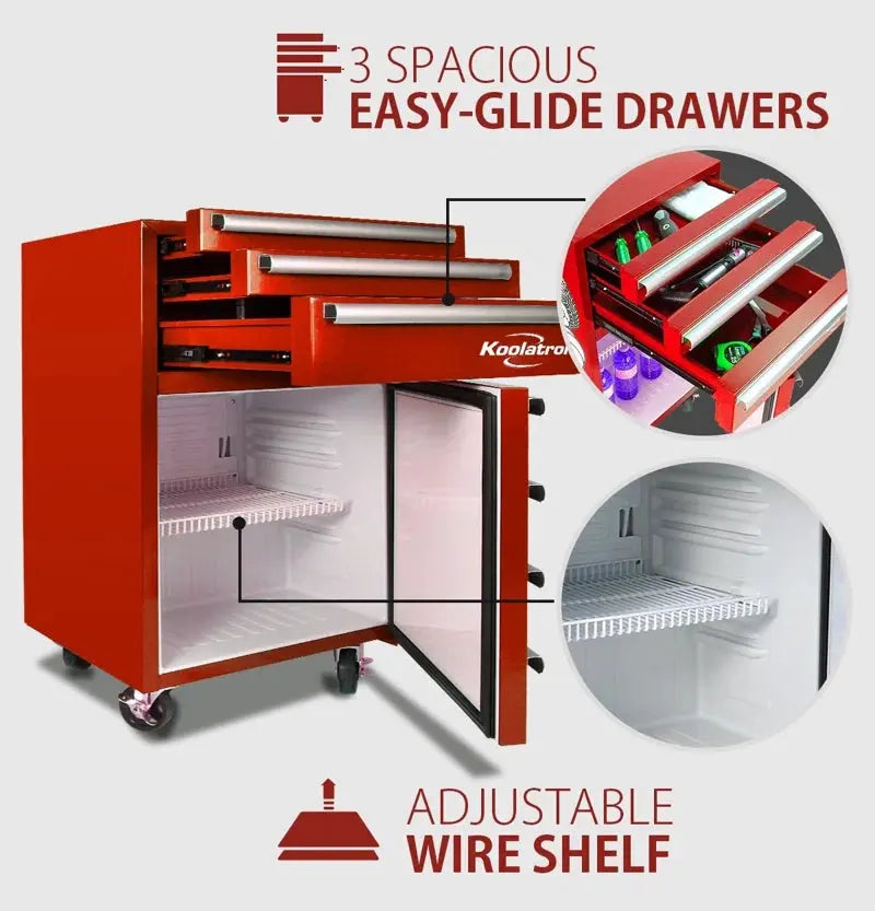 Koolatron Tool Chest Fridge 1.8 Cu Ft Rolling Fridge with Tool Drawers Red | Fridge.com