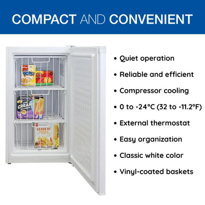 Koolatron Upright Freezer 3.1 Cu Ft, Mini Freezer 88 Litre, White, Manual Defrost | Fridge.com