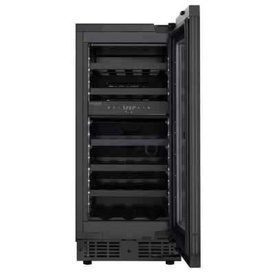 Koolmore Reserve 15 In. under Counter Panel Ready Dual Zone Built-In Wine Cooler with Black Shelves 23 Bottle Capacity | Fridge.com