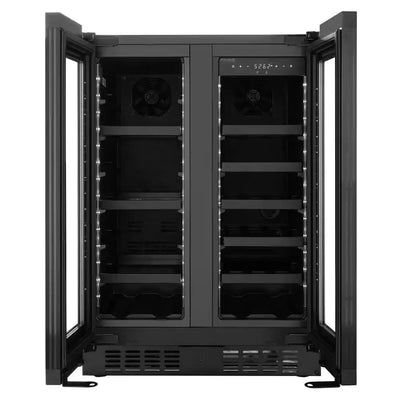 Koolmore Reserve 24 In. French Door Dual Zone Panel Ready Cooler with 20 Bottle Capacity with Black Shelves | Fridge.com