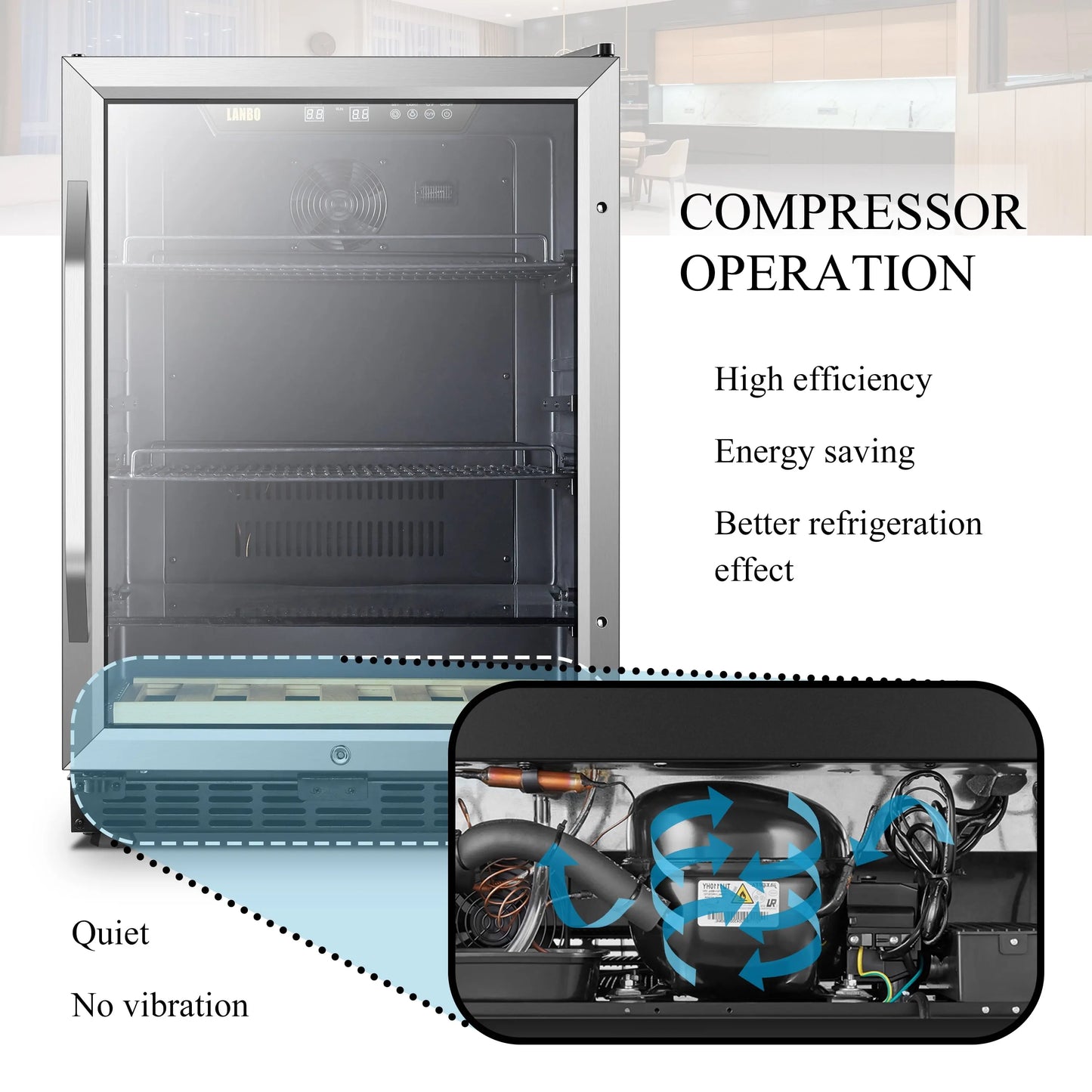 Lanbo 110 Cans 6 Bottle under Counter Built-In Compressor Beverage Cooler 24 Inch Width | Fridge.com