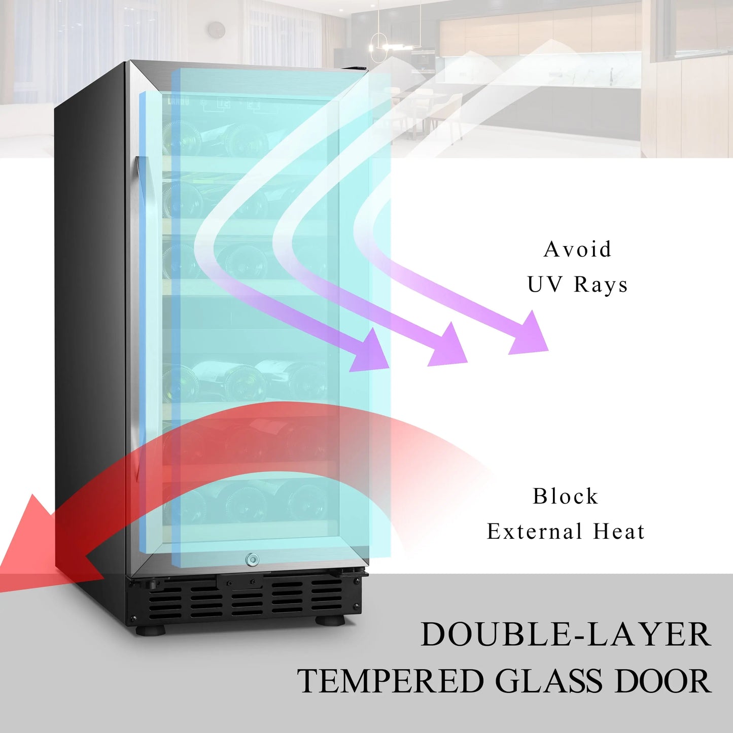 Lanbo 28 Bottle under Counter Dual Zone Wine Cooler Refrigerator 15 Inch Width | Fridge.com