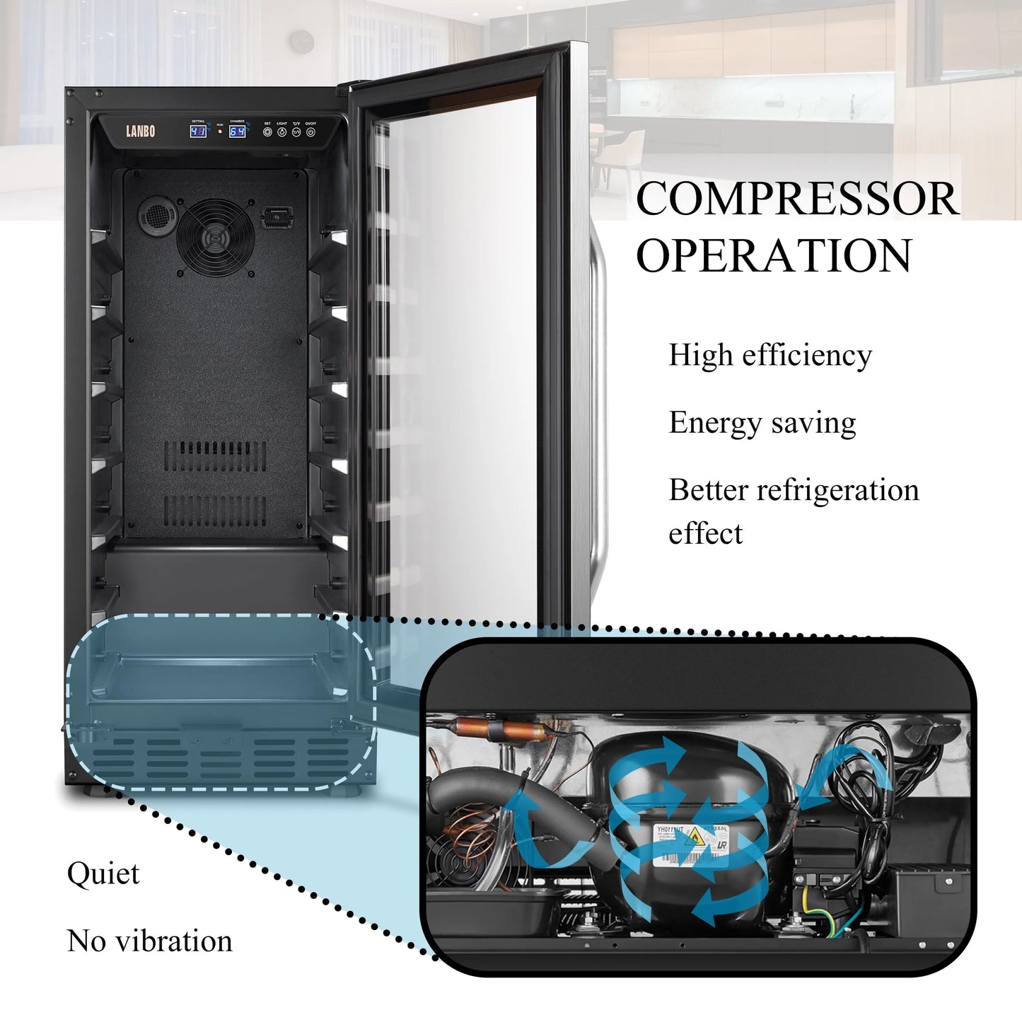 Lanbo 33 Bottle under Counter Built-In Compressor Wine Cooler 15 Inch Width | Fridge.com