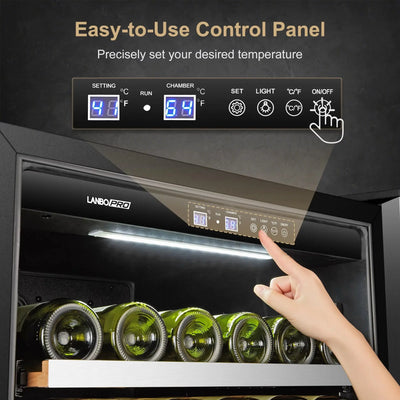 Lanbopro 164 Bottles 24 Inch Width Single Zone Wine Cooler in Seamless Stainless Steel | Fridge.com