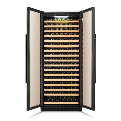 Lanbopro 289 Bottle Single Zone Compressor Wine Cooler in Glass French-Door 32 Inch | Fridge.com