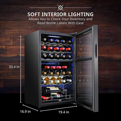 Ivation 33 Bottle Dual Zone Wine Cooler Refrigerator W/,Large Freestanding Wine Cellar Glass Door Black | Fridge.com