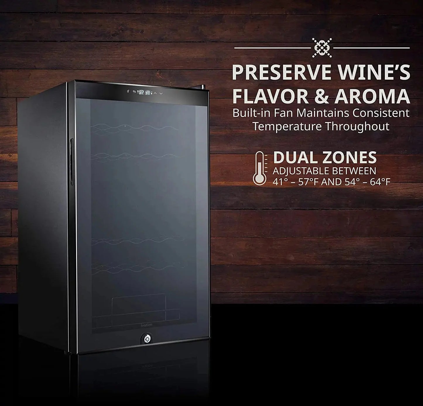 Ivation 33 Bottle Dual Zone Wine Cooler Refrigerator W/,Large Freestanding Wine Cellar Glass Door Black | Fridge.com