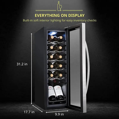 Schmck 12 Bottle Compressor Wine Cooler Refrigerator W/Lock - Large Freestanding Wine Cellar for Red | Fridge.com