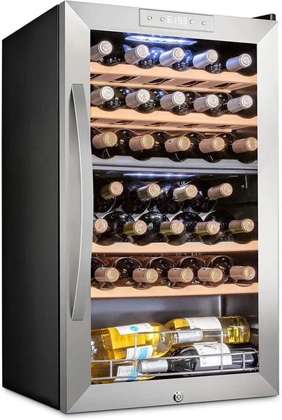Schmck 33 Bottle Dual Zone Wine Cooler Refrigerator W/Lock - Large Freestanding Wine Cellar for Red | Fridge.com