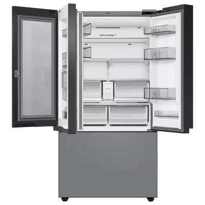 Bespoke 24 Cu. Ft. 3-Door French Door Smart Refrigerator with Family Hub in White Glass/Matt Grey Glass, Counter Depth | Fridge.com
