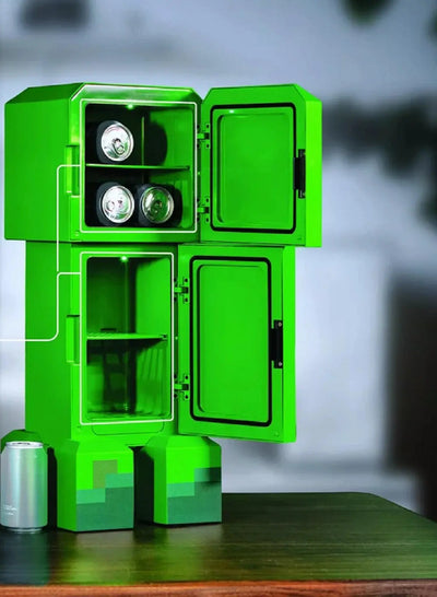 Minecraft Green Creeper Body 12 Can Mini Fridge 8L 2 Door Ambient Lighting 25.2" H 9.5" W 9.1" D | Fridge.com